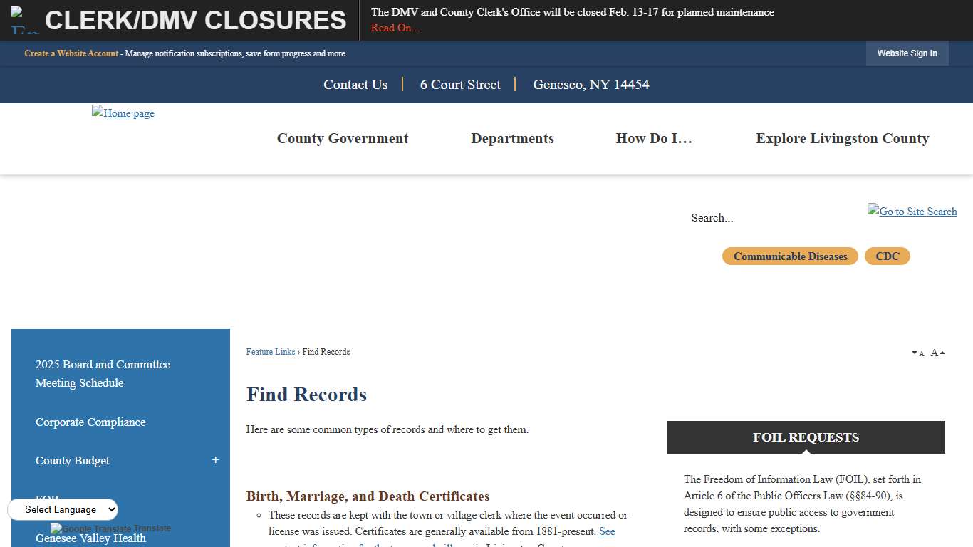 Find Records Livingston County, NY - Official Website